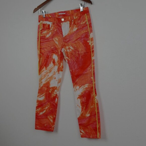 Tahari Straight Leg Jeans Women's Size 4 Orange Peach Swirl Lightweight Miranda - Picture 4 of 11